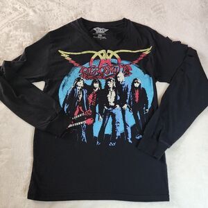Aerosmith Distressed Black Long Sleeve Tshirt With Graphics Size Small
